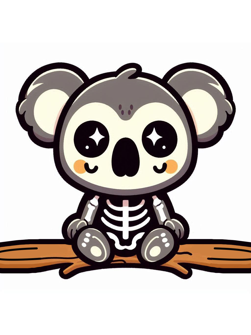 halloween cute animals drawings: A cute koala dressed up as a skeleton sitting on a branch.